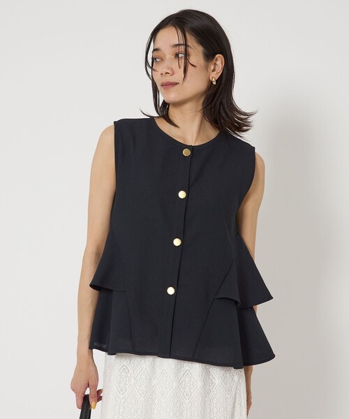 green label relaxing(グリーンレーベルリラクシング)の「サイドフレア 2WAY ジレ プルオーバー(カーディガン/ボレロ・レディース・ブラウン/ネイビー・FREE)」の4枚目の写真