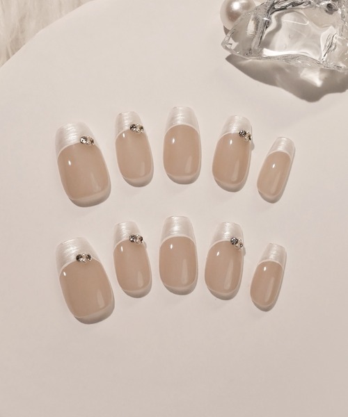 ZOZO限定デザイン】3D水光ネイルベージュホワイトフレンチシンプル
