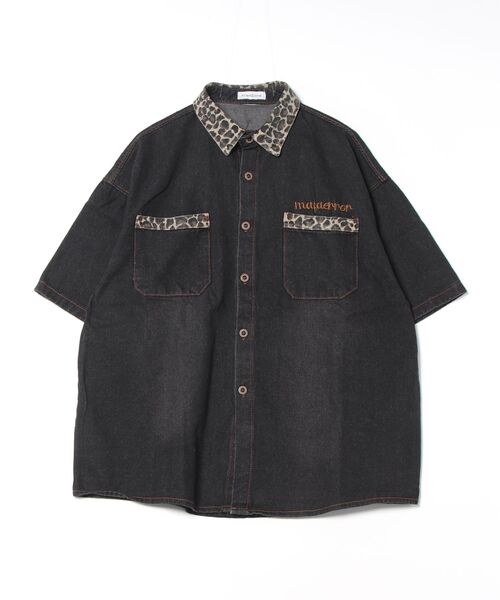 JEMUT正規品★25SS★Vento デニム半袖シャツ ヒョウ柄デニム半袖シャツ（シャツ/ブラウス）｜GEMEDA