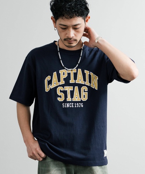 CAPTAIN STAG（キャプテンスタッグ）の「CAPTAIN STAG キャプテンスタッグ ビンテージカレッジプリントクルーネック半袖Tシャツ（Tシャツ/カットソー・メンズ・ネイビー/オレンジ/レッド/ホワイト/グリーン/ライトグリーン/ブルーグレー/オフホワイト・M/L/LL）」の7枚目の写真