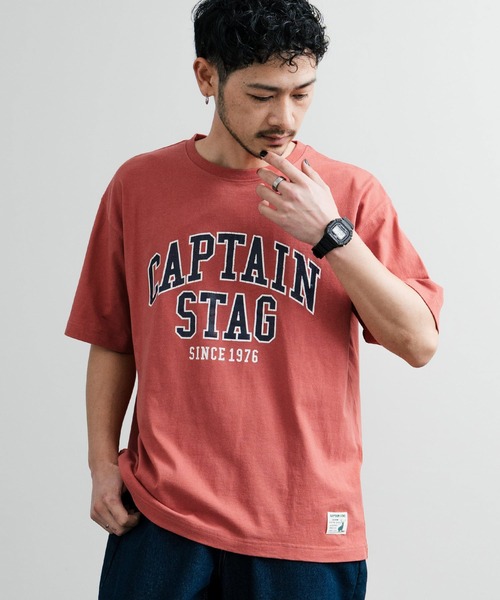 CAPTAIN STAG（キャプテンスタッグ）の「CAPTAIN STAG キャプテンスタッグ ビンテージカレッジプリントクルーネック半袖Tシャツ（Tシャツ/カットソー・メンズ・ネイビー/オレンジ/レッド/ホワイト/グリーン/ライトグリーン/ブルーグレー/オフホワイト・M/L/LL）」の8枚目の写真