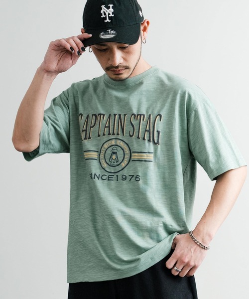 CAPTAIN STAG（キャプテンスタッグ）の「CAPTAIN STAG キャプテンスタッグ ビンテージカレッジプリントクルーネック半袖Tシャツ（Tシャツ/カットソー・メンズ・ネイビー/オレンジ/レッド/ホワイト/グリーン/ライトグリーン/ブルーグレー/オフホワイト・M/L/LL）」の6枚目の写真