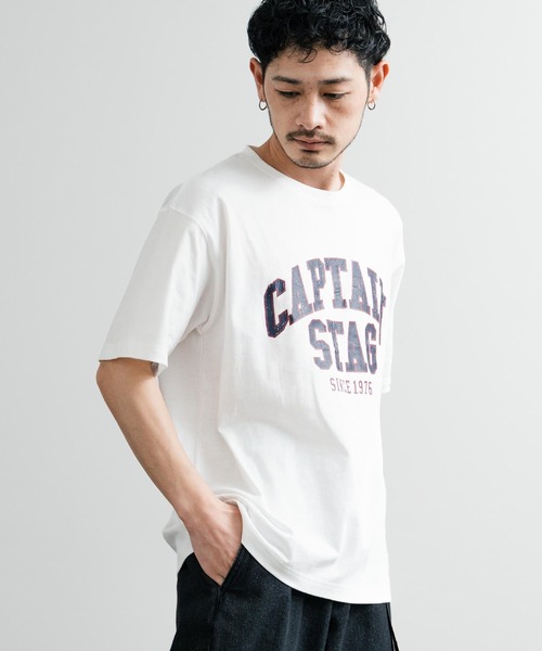 CAPTAIN STAG（キャプテンスタッグ）の「CAPTAIN STAG キャプテンスタッグ ビンテージカレッジプリントクルーネック半袖Tシャツ（Tシャツ/カットソー・メンズ・ネイビー/オレンジ/レッド/ホワイト/グリーン/ライトグリーン/ブルーグレー/オフホワイト・M/L/LL）」の9枚目の写真