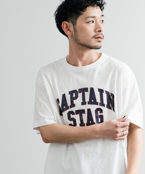 CAPTAIN STAG（キャプテンスタッグ）の「CAPTAIN STAG キャプテンスタッグ ビンテージカレッジプリントクルーネック半袖Tシャツ（Tシャツ/カットソー・メンズ・ネイビー/オレンジ/レッド/ホワイト/グリーン/ライトグリーン/ブルーグレー/オフホワイト・M/L/LL）」の10枚目の写真