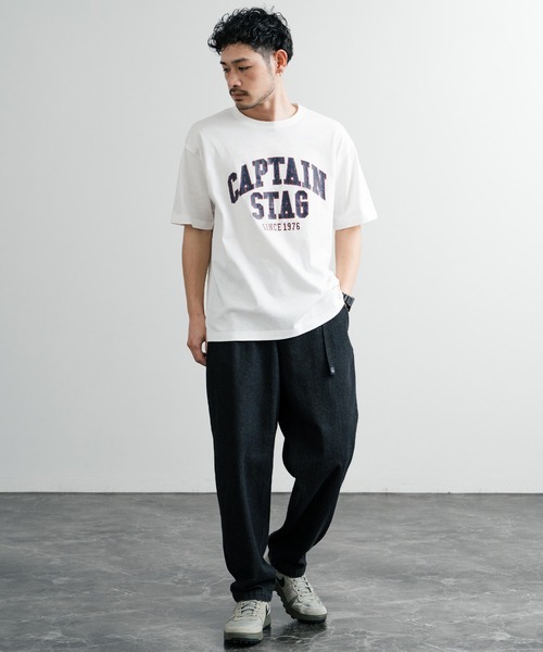 CAPTAIN STAG（キャプテンスタッグ）の「CAPTAIN STAG キャプテンスタッグ ビンテージカレッジプリントクルーネック半袖Tシャツ（Tシャツ/カットソー・メンズ・ネイビー/オレンジ/レッド/ホワイト/グリーン/ライトグリーン/ブルーグレー/オフホワイト・M/L/LL）」の11枚目の写真