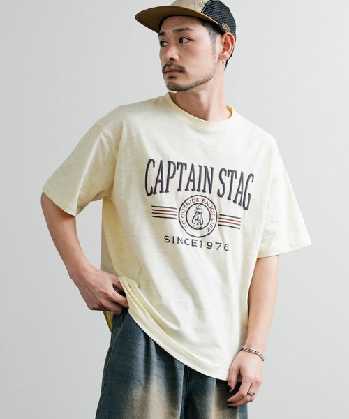 CAPTAIN STAG（キャプテンスタッグ）の「CAPTAIN STAG キャプテンスタッグ ビンテージカレッジプリントクルーネック半袖Tシャツ（Tシャツ/カットソー・メンズ・ネイビー/オレンジ/レッド/ホワイト/グリーン/ライトグリーン/ブルーグレー/オフホワイト・M/L/LL）」の12枚目の写真