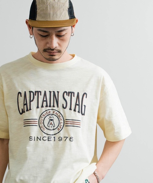 CAPTAIN STAG（キャプテンスタッグ）の「CAPTAIN STAG キャプテンスタッグ ビンテージカレッジプリントクルーネック半袖Tシャツ（Tシャツ/カットソー・メンズ・ネイビー/オレンジ/レッド/ホワイト/グリーン/ライトグリーン/ブルーグレー/オフホワイト・M/L/LL）」の13枚目の写真