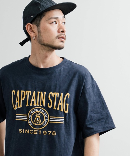 CAPTAIN STAG（キャプテンスタッグ）の「CAPTAIN STAG キャプテンスタッグ ビンテージカレッジプリントクルーネック半袖Tシャツ（Tシャツ/カットソー・メンズ・ネイビー/オレンジ/レッド/ホワイト/グリーン/ライトグリーン/ブルーグレー/オフホワイト・M/L/LL）」の16枚目の写真