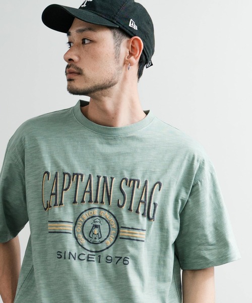 CAPTAIN STAG（キャプテンスタッグ）の「CAPTAIN STAG キャプテンスタッグ ビンテージカレッジプリントクルーネック半袖Tシャツ（Tシャツ/カットソー・メンズ・ネイビー/オレンジ/レッド/ホワイト/グリーン/ライトグリーン/ブルーグレー/オフホワイト・M/L/LL）」の21枚目の写真