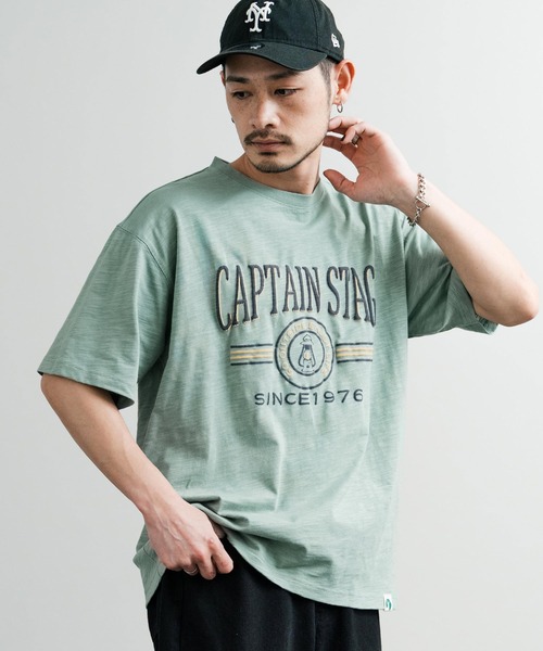 CAPTAIN STAG（キャプテンスタッグ）の「CAPTAIN STAG キャプテンスタッグ ビンテージカレッジプリントクルーネック半袖Tシャツ（Tシャツ/カットソー・メンズ・ネイビー/オレンジ/レッド/ホワイト/グリーン/ライトグリーン/ブルーグレー/オフホワイト・M/L/LL）」の22枚目の写真