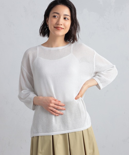 GALLORIA(ギャローリア)の「ボックスメッシュニット(ニット/セーター・レディース・チェリーレッド/ライトベージュ/ホワイト・LL/S/M/L)」の2枚目の写真