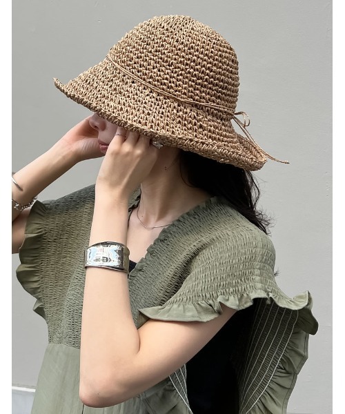 Re:EDIT（リエディ）の「シンプル細編みペーパーハット（ハット・レディース・ベージュ/グレイッシュベージュ/ライトベージュ・FREE）」の5枚目の写真