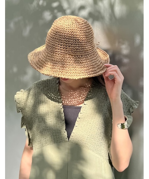 Re:EDIT（リエディ）の「シンプル細編みペーパーハット（ハット・レディース・ベージュ/グレイッシュベージュ/ライトベージュ・FREE）」の4枚目の写真