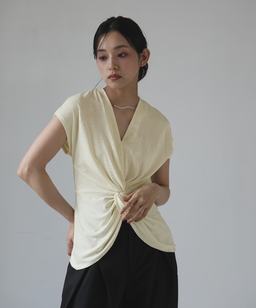 tシャツ フレンチスリーブノットデザインカットソー レディース フレンチスリーブtシャツ レディース トップス フレンチスリーブ
