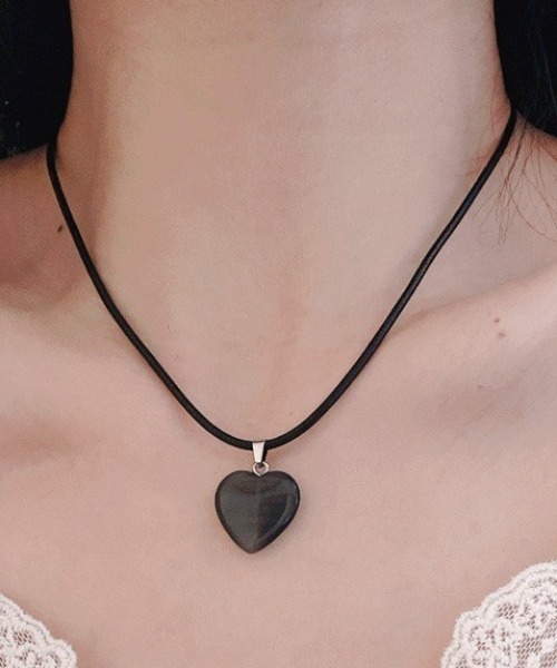 UP START（アップスタート）の「【LAMPOON】ハートストーンネックレス（ネックレス・レディース・ブルー/ブラック/ピンク・FREE）」の2枚目の写真