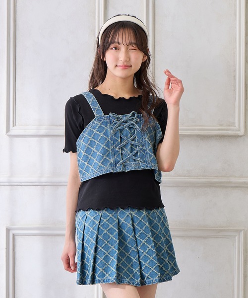 セール】ダイヤパターンデニムビスチェ×T シャツセット（Tシャツ