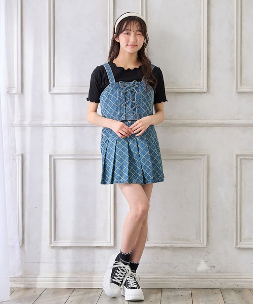 Amourire girl（アムリールガール）の「ダイヤパターンデニムビスチェ×T シャツセット（Tシャツ/カットソー・キッズ・ブルー/サックスブルー・130cm/140cm/150cm/160cm）」の15枚目の写真