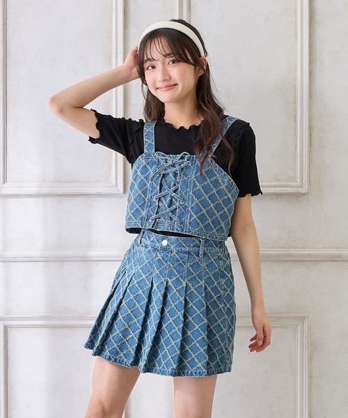 Amourire girl（アムリールガール）の「ダイヤパターンデニムビスチェ×T シャツセット（Tシャツ/カットソー・キッズ・ブルー/サックスブルー・130cm/140cm/150cm/160cm）」の20枚目の写真