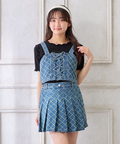 Amourire girl（アムリールガール）の「ダイヤパターンデニムビスチェ×T シャツセット（Tシャツ/カットソー・キッズ・ブルー/サックスブルー・130cm/140cm/150cm/160cm）」の21枚目の写真