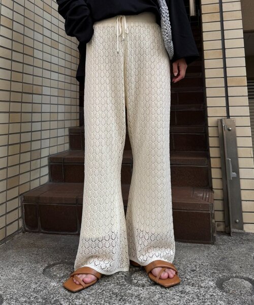楽天市場】パンツ レース ニット ニットパンツ 【即納