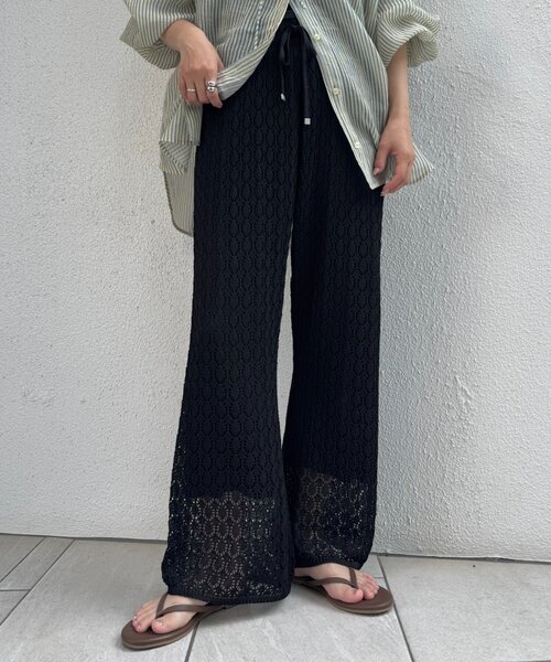 Myysoduk ニットフレアパンツ HUG.U パンツ レース ニット ニットパンツ お洒落 レディース