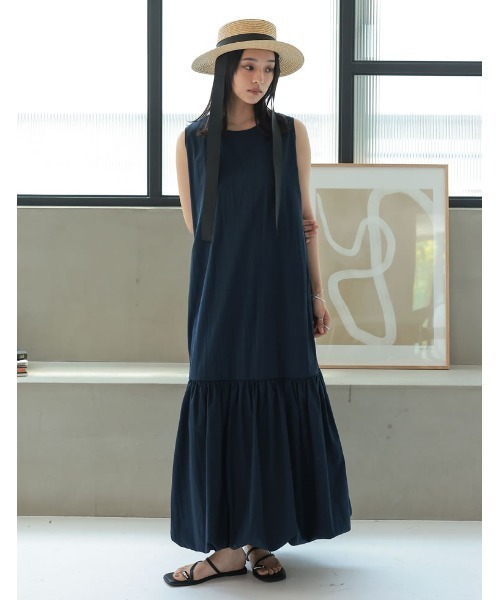 Re:EDIT（リエディ）の「[2025 SUMMER COLLECTION][RAIN SHIELD][撥水加工][低身長/高身長サイズ有]裾バルーンノースリーブワンピース（ワンピース・レディース・ブラック/グレイッシュベージュ/ネイビー・SHORT/MEDIUM/TALL/LARGE）」の14枚目の写真