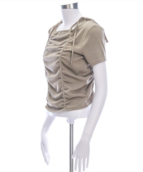 clear（クリア）の「ドロストリボンカットソートップ［韓国ファッション カジュアル］（Tシャツ/カットソー・レディース・ブラック/モカ/ブラウン/オフホワイト・F）」の7枚目の写真