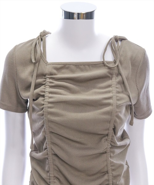 clear（クリア）の「ドロストリボンカットソートップ［韓国ファッション カジュアル］（Tシャツ/カットソー・レディース・ブラック/モカ/ブラウン/オフホワイト・F）」の17枚目の写真