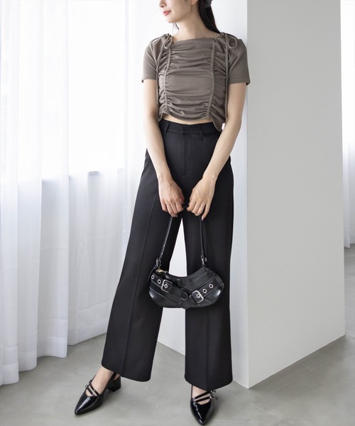 clear（クリア）の「ドロストリボンカットソートップ［韓国ファッション カジュアル］（Tシャツ/カットソー・レディース・ブラック/モカ/ブラウン/オフホワイト・F）」の11枚目の写真