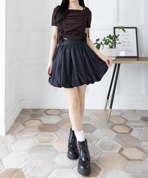 clear（クリア）の「ドロストリボンカットソートップ［韓国ファッション カジュアル］（Tシャツ/カットソー・レディース・ブラック/モカ/ブラウン/オフホワイト・F）」の22枚目の写真