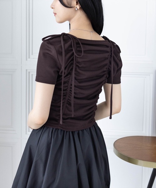 clear（クリア）の「ドロストリボンカットソートップ［韓国ファッション カジュアル］（Tシャツ/カットソー・レディース・ブラック/モカ/ブラウン/オフホワイト・F）」の20枚目の写真