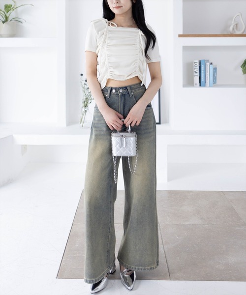 clear（クリア）の「ドロストリボンカットソートップ［韓国ファッション カジュアル］（Tシャツ/カットソー・レディース・ブラック/モカ/ブラウン/オフホワイト・F）」の19枚目の写真