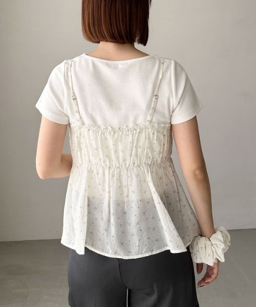 archives（アルシーヴ）の「シュシュ付花柄キャミ×リブＴＯＰＳＳＥＴ（アンサンブル・レディース・オフホワイト/ブラック/ベージュ・MEDIUM）」の7枚目の写真