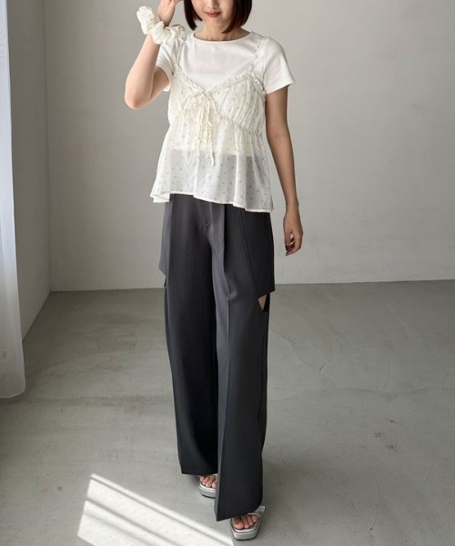 archives（アルシーヴ）の「シュシュ付花柄キャミ×リブＴＯＰＳＳＥＴ（アンサンブル・レディース・オフホワイト/ブラック/ベージュ・MEDIUM）」の9枚目の写真