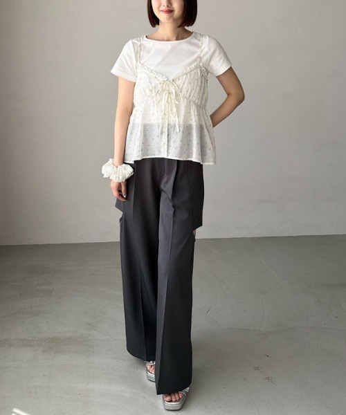 archives（アルシーヴ）の「シュシュ付花柄キャミ×リブＴＯＰＳＳＥＴ（アンサンブル・レディース・オフホワイト/ブラック/ベージュ・MEDIUM）」の10枚目の写真