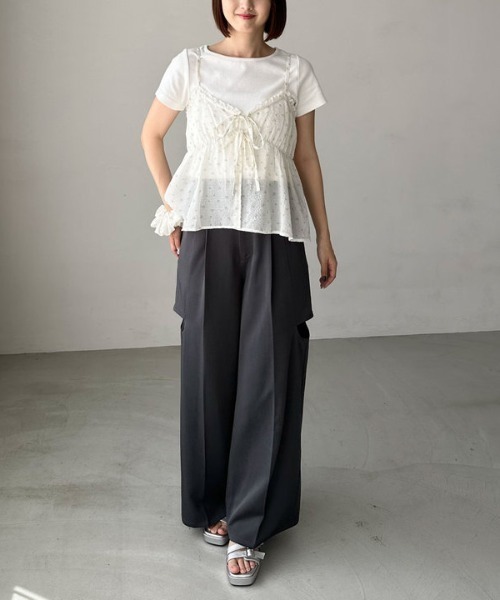 archives（アルシーヴ）の「シュシュ付花柄キャミ×リブＴＯＰＳＳＥＴ（アンサンブル・レディース・オフホワイト/ブラック/ベージュ・MEDIUM）」の11枚目の写真