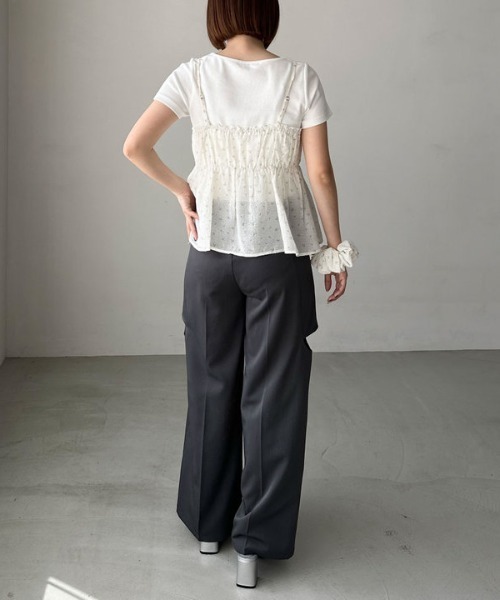 archives（アルシーヴ）の「シュシュ付花柄キャミ×リブＴＯＰＳＳＥＴ（アンサンブル・レディース・オフホワイト/ブラック/ベージュ・MEDIUM）」の12枚目の写真