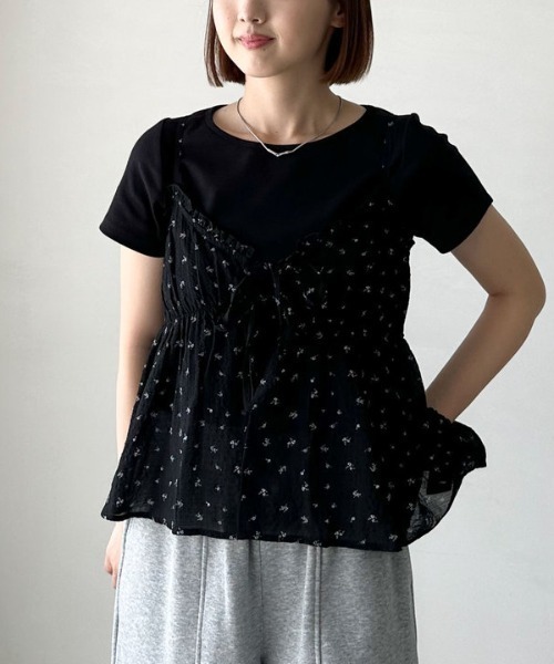 archives（アルシーヴ）の「シュシュ付花柄キャミ×リブＴＯＰＳＳＥＴ（アンサンブル・レディース・オフホワイト/ブラック/ベージュ・MEDIUM）」の13枚目の写真