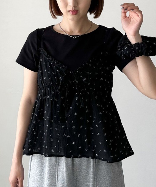 archives（アルシーヴ）の「シュシュ付花柄キャミ×リブＴＯＰＳＳＥＴ（アンサンブル・レディース・オフホワイト/ブラック/ベージュ・MEDIUM）」の14枚目の写真