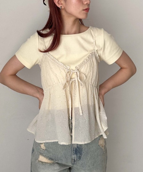 archives（アルシーヴ）の「シュシュ付花柄キャミ×リブＴＯＰＳＳＥＴ（アンサンブル・レディース・オフホワイト/ブラック/ベージュ・MEDIUM）」の20枚目の写真