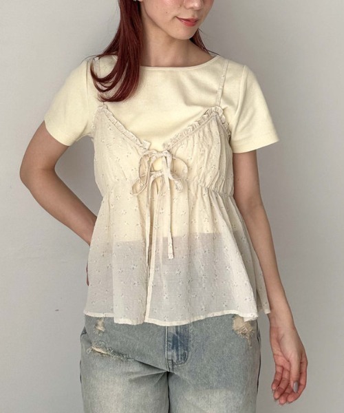 archives（アルシーヴ）の「シュシュ付花柄キャミ×リブＴＯＰＳＳＥＴ（アンサンブル・レディース・オフホワイト/ブラック/ベージュ・MEDIUM）」の21枚目の写真