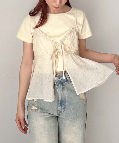 archives（アルシーヴ）の「シュシュ付花柄キャミ×リブＴＯＰＳＳＥＴ（アンサンブル・レディース・オフホワイト/ブラック/ベージュ・MEDIUM）」の22枚目の写真