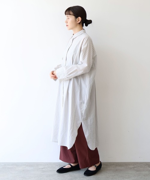 yuni（ユニ　）の「コットンナイロン ストライプ　タック　シャツワンピース（シャツワンピース・レディース・グレー/サックスブルー/グリーン・FREE）」の2枚目の写真