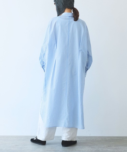 yuni（ユニ　）の「コットンナイロン ストライプ　タック　シャツワンピース（シャツワンピース・レディース・グレー/サックスブルー/グリーン・FREE）」の5枚目の写真