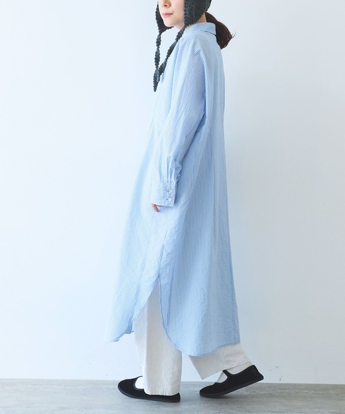 yuni（ユニ　）の「コットンナイロン ストライプ　タック　シャツワンピース（シャツワンピース・レディース・グレー/サックスブルー/グリーン・FREE）」の6枚目の写真