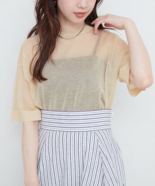 natural couture(ナチュラルクチュール)の「【WEB限定】ラメシアーゆるニットプルオーバー(ニット/セーター・レディース・オレンジ/ライトベージュ/サックスブルー/ブラック・FREE)」の2枚目の写真