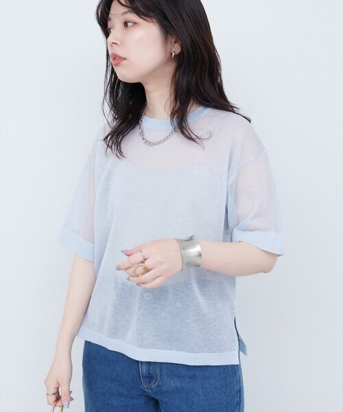 natural couture(ナチュラルクチュール)の「【WEB限定】ラメシアーゆるニットプルオーバー(ニット/セーター・レディース・オレンジ/ライトベージュ/サックスブルー/ブラック・FREE)」の19枚目の写真
