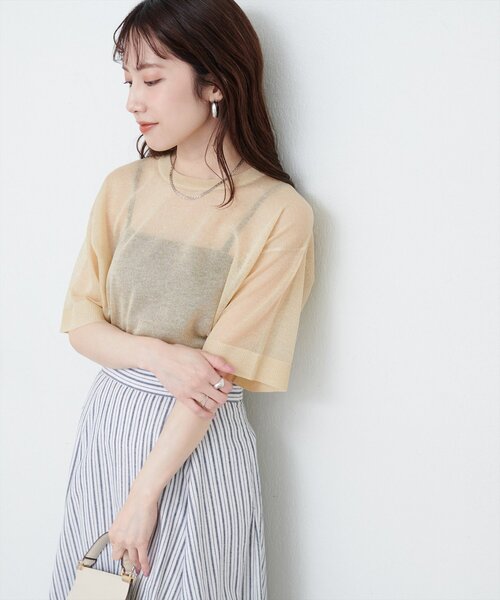 natural couture(ナチュラルクチュール)の「【WEB限定】ラメシアーゆるニットプルオーバー(ニット/セーター・レディース・オレンジ/ライトベージュ/サックスブルー/ブラック・FREE)」の9枚目の写真