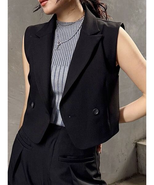 MURUA（ムルーア）の「【セットアップ対応】ショートテーラードジレベスト（ベスト・レディース・ブラック/ネイビー/グレー/モカ・FREE）」の2枚目の写真
