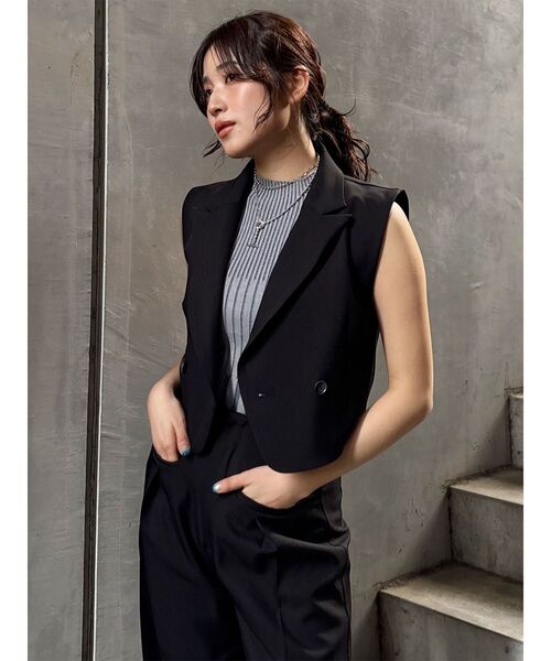 MURUA（ムルーア）の「【セットアップ対応】ショートテーラードジレベスト（ベスト・レディース・ブラック/ネイビー/グレー/モカ・FREE）」の16枚目の写真